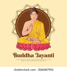 Banner Design Of Happy Buddha Jayanti Cartoon Style Template. 