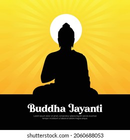 Banner design of happy buddha jayanti cartoon style template.