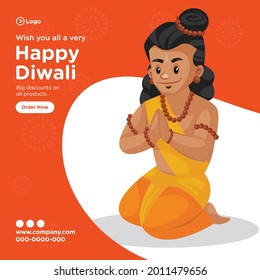 Banner design of happy Diwali cartoon style template.