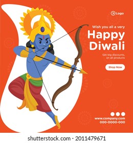 Banner design of happy Diwali cartoon style template.