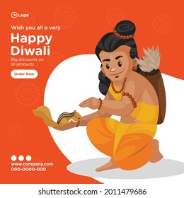 Banner design of happy Diwali cartoon style template.