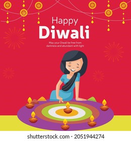 Banner design of happy Diwali Indian festival cartoon style template.