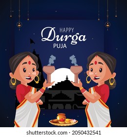 Diseño de caricatura de feliz durga puja. 