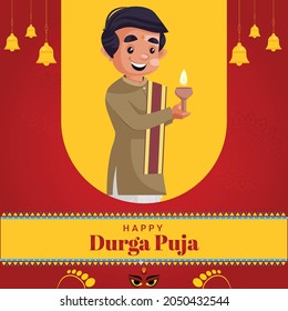 Banner design of happy durga puja cartoon style template. 