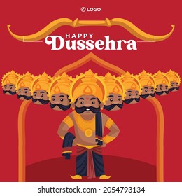 Banner design of Happy Dussehra enjoy the victory of good over evil cartoon style template.