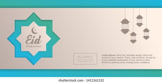Banner design for happy eid mubarak. islamic design template, ramadan kareem - Vector
