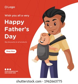 Banner design of happy father's day discount on all products cartoon style template. Vector graphic illustration.