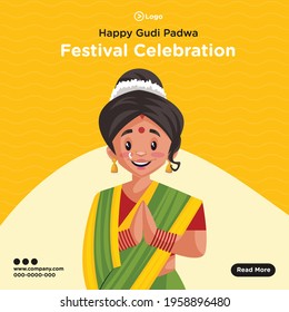 Banner design of happy Gudi padwa festival celebration. Vector graphic illustration.