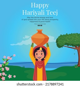 Banner design of Happy hariyali teej Indian festival cartoon style template.