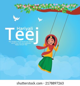 Banner design of Happy hariyali teej Indian festival cartoon style template.