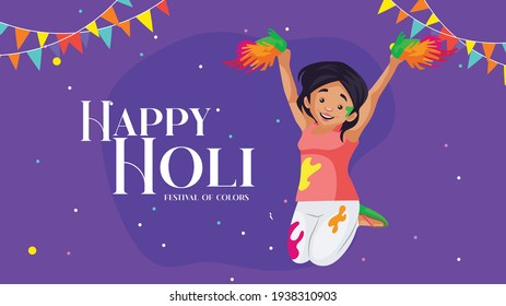 Banner design of happy Holi festival of colors template. Vector graphic illustration.