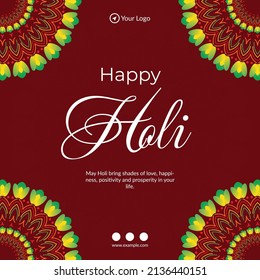 Banner design of happy Holi festival of colors template.