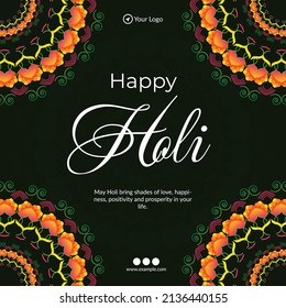 Banner design of happy Holi festival of colors template.