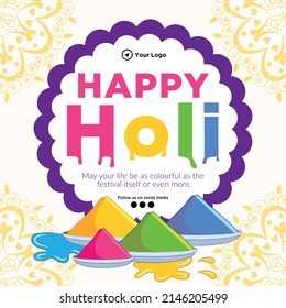 Banner design of happy Holi festival of colors template.