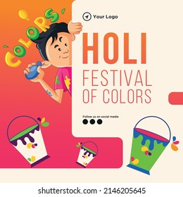 Banner design of happy Holi festival of colors template.