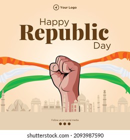 Banner design of happy Indian republic day template.
