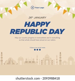 Banner design of happy Indian republic day template.