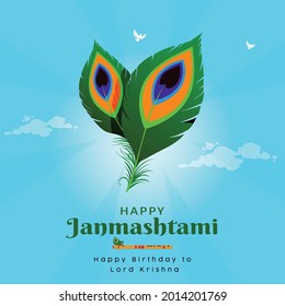 Banner design of happy Janmashtami Indian festival template.