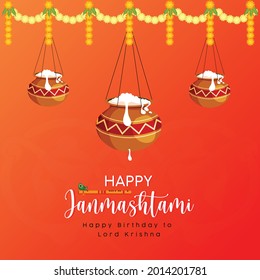 Banner design of happy Janmashtami Indian festival template.