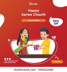 Banner design of happy karwa chauth template. Vector graphic illustration.