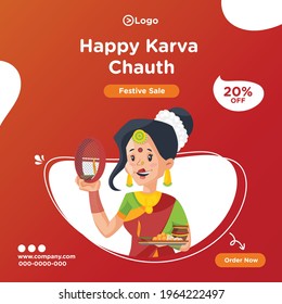 Banner design of happy karwa chauth template. Vector graphic illustration.