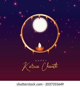 Banner design of happy karwa chauth cartoon style template.