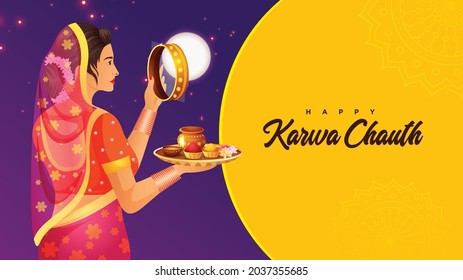 Banner design of happy karwa chauth template.