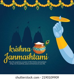 Banner design of happy Krishna Janmashtami Indian festival template.