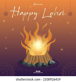 Banner design of happy lohri festival cartoon style template.