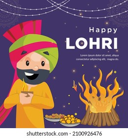 Banner design of happy lohri festival cartoon style template.