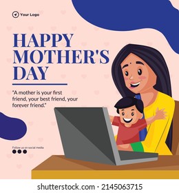 Banner design of happy mother's day  cartoon style template.