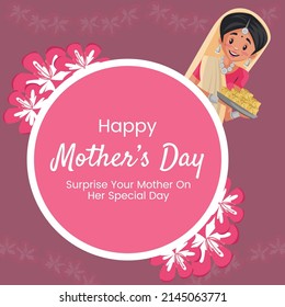 Banner design of happy mother's day  cartoon style template.