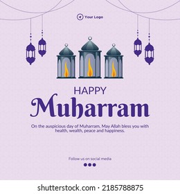 Banner design of happy muharram Muslim festival template.