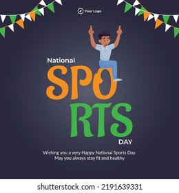 Banner design of happy national sports day template.