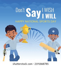 Banner design of happy national sports day cartoon style template.