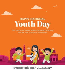 Banner design of happy national youth day cartoon style template.