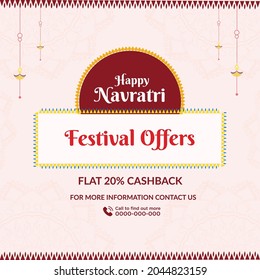 Banner Design Of Happy Navratri Festival Offer Template.