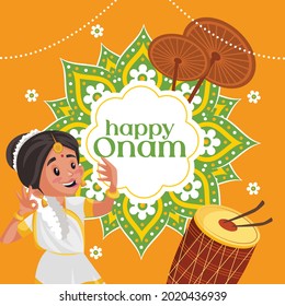 Banner design of happy Onam cartoon style template.