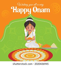 Banner design of happy Onam cartoon style template.