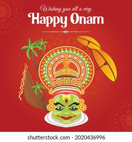Banner design of happy Onam cartoon style template.