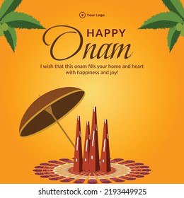 Banner design of happy onam south Indian festival template.