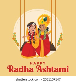 Banner Design Of Happy Radha Ashtami Cartoon Style Template.