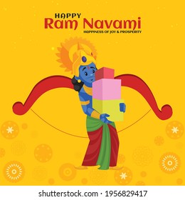 Banner design of happy ram Navami on yellow background. Vector graphic illustration.