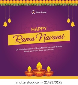 Banner design of happy ram Navami cartoon style template.