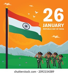 Banner design of happy republic day cartoon style template.