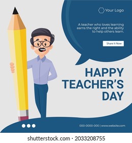 Banner design of happy teacher's day cartoon style illustration.
