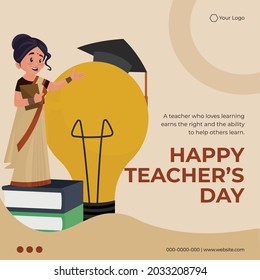 Banner design of happy teacher's day cartoon style illustration.