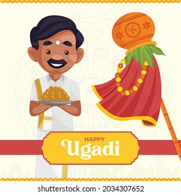 Banner design of happy ugadi cartoon style template.