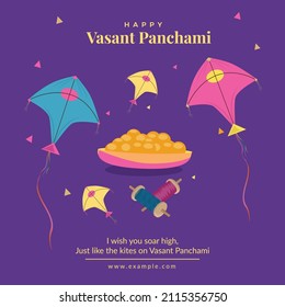 Banner design of happy Vasant Panchami template.