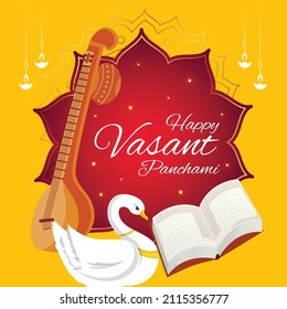 Banner design of happy Vasant Panchami template.